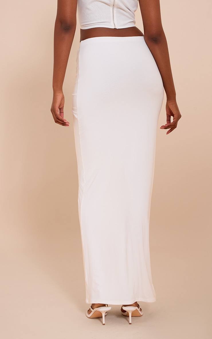 Cream Double Layer Trim Detail Slinky Maxi Skirt image 3