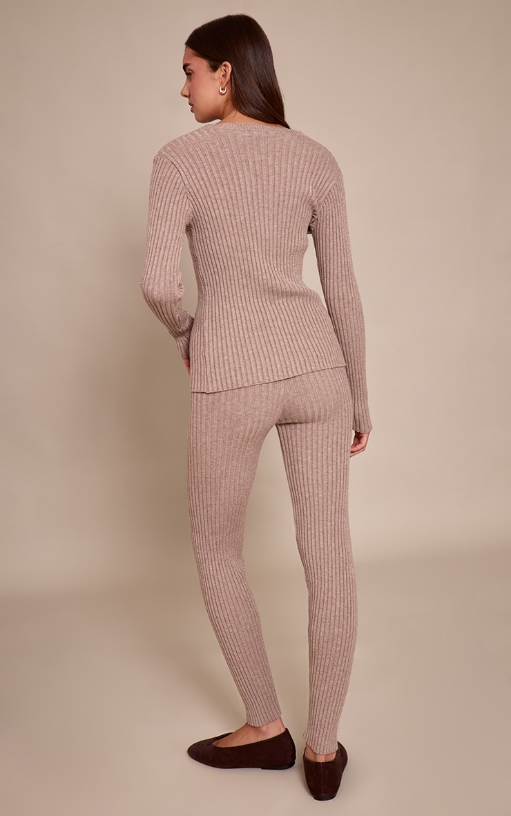 Taupe Ribbed Knitted Legging image 3