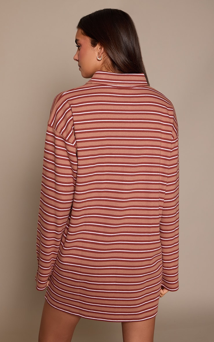 Neutral Stripe Collar Long Sleeve Shift Dress image 2
