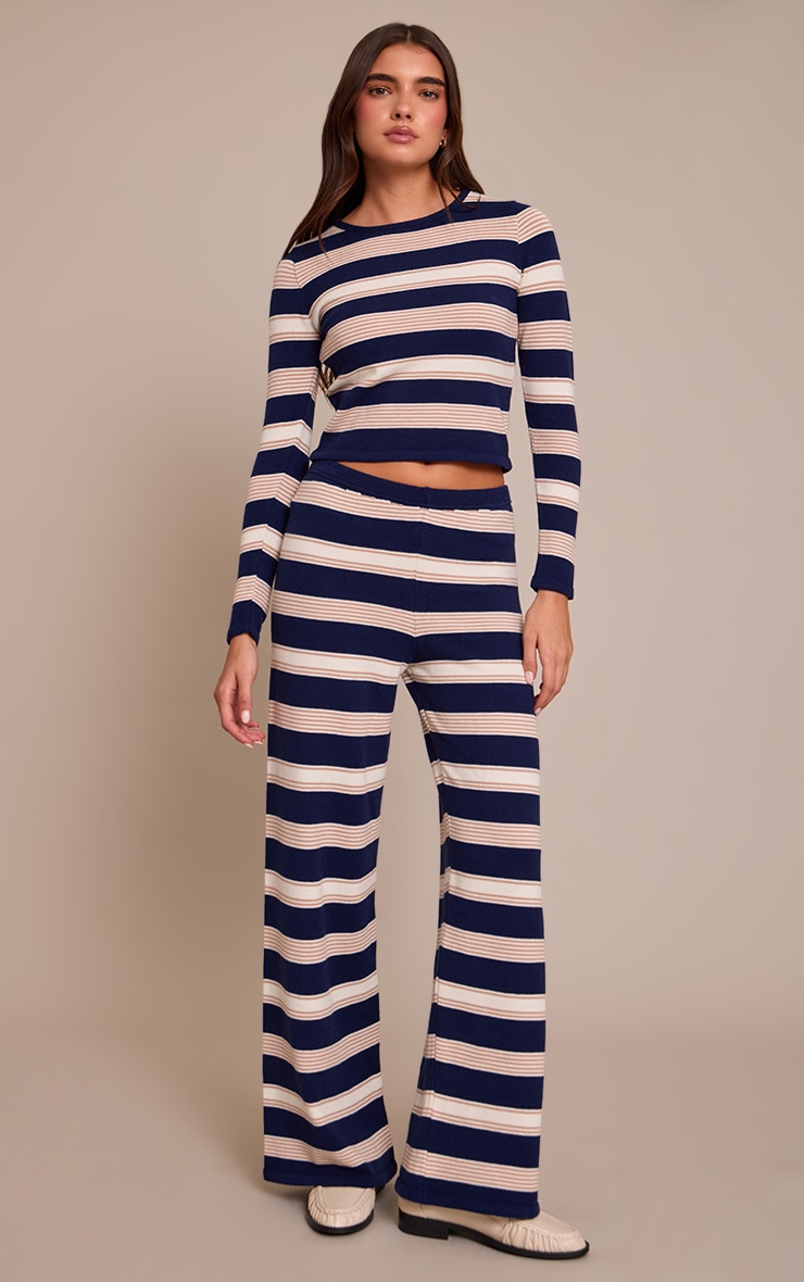 Blue Striped Long Sleeve Knitted T-Shirt
