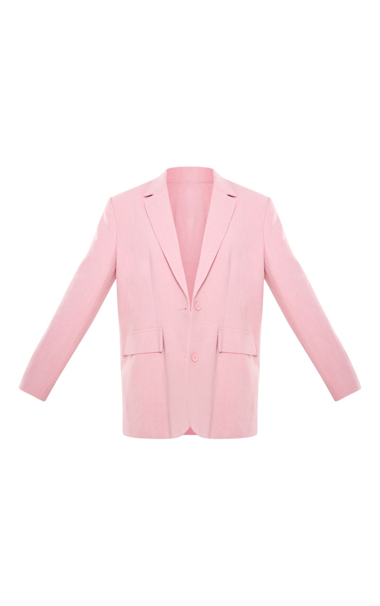 Pink Woven Oversized Curved Hem Boxy Blazer image 5