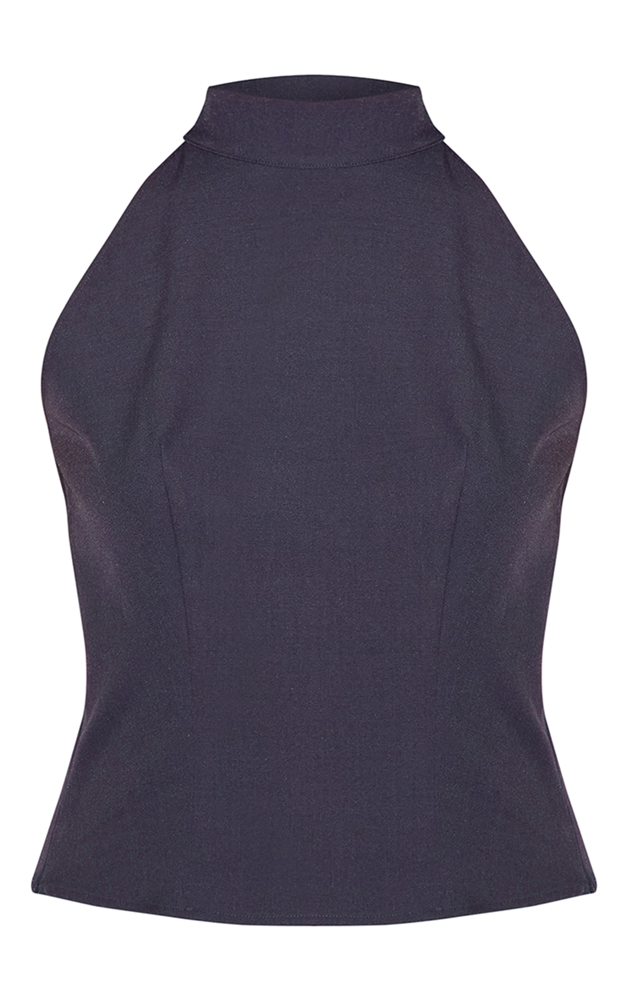 Navy Woven High Neck Tie Detail Top image 5