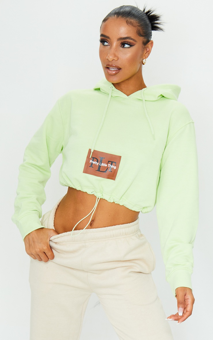 PRETTYLITTLETHING Pale Green Pocket Toggle Crop Hoodie