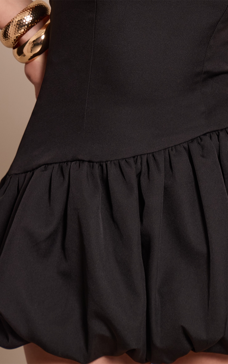 Black Woven Halterneck Puff Ball Mini Dress image 4