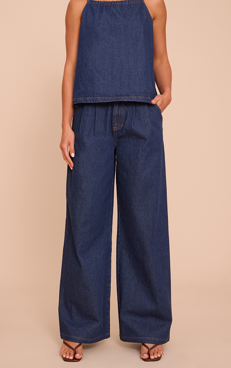 Tall Indigo Pleated Wide Leg Jeans image 2