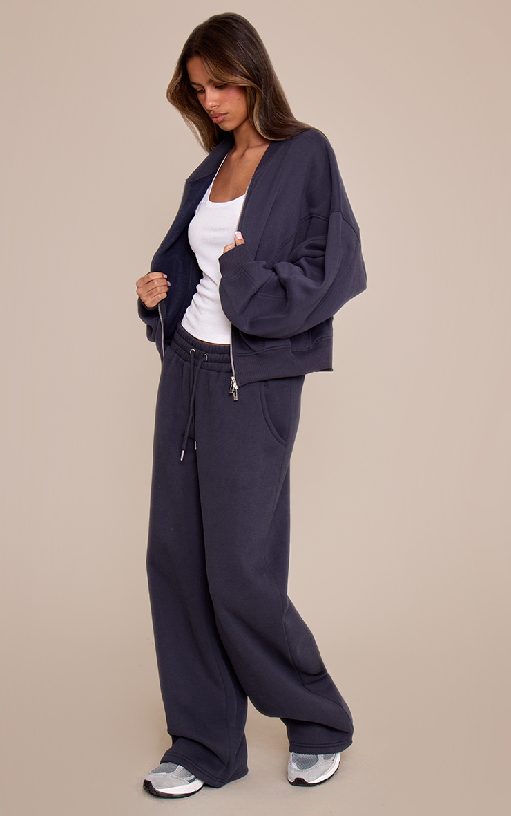 Petite Navy Zip Up Collarless Sweatshirt image 3