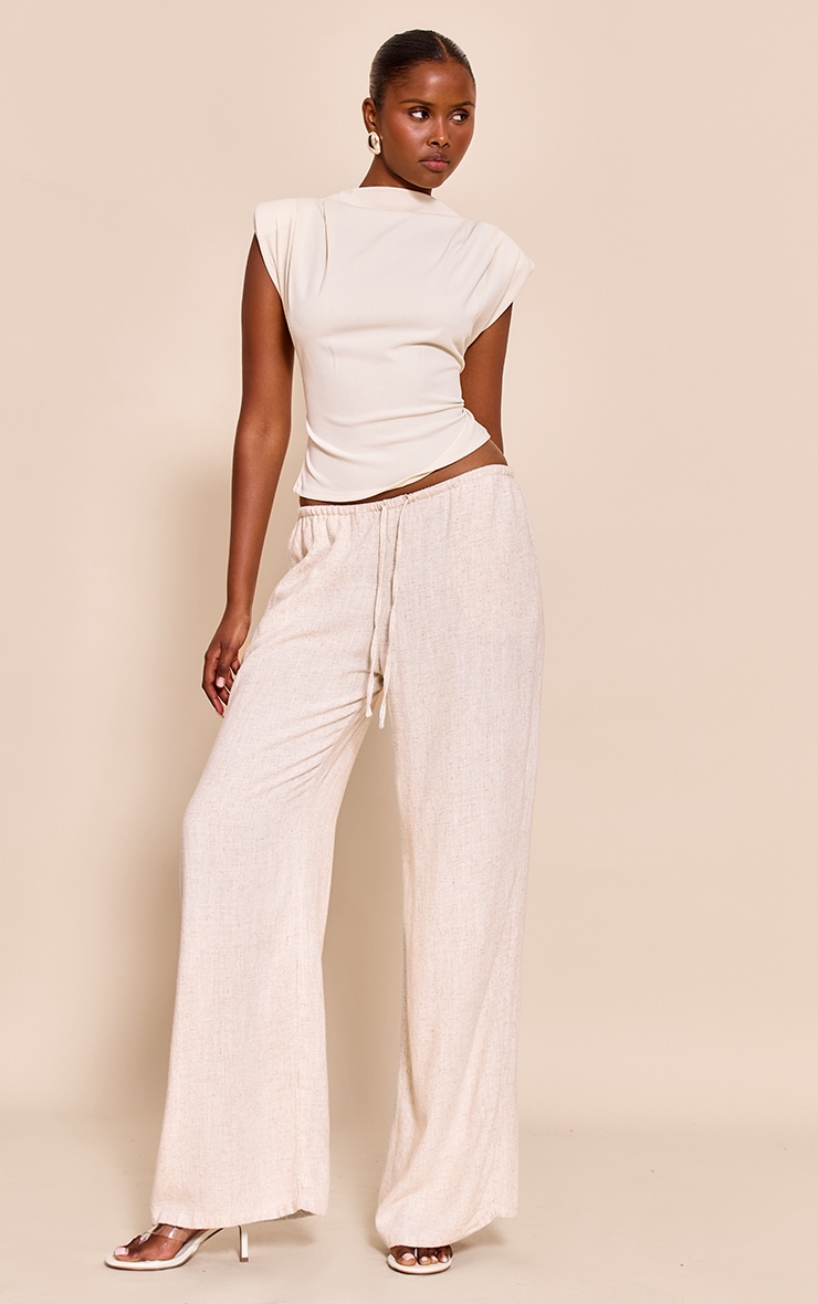 Almond Shoulder Pad Pleated Boat Neck Top image 3