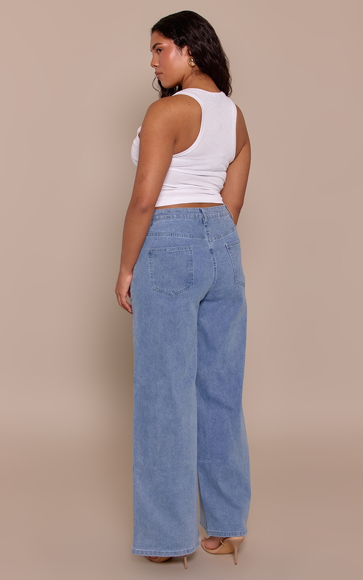 Shape Light Blue Wash Stretch Foldover Waist Wide Leg Jeans image 3