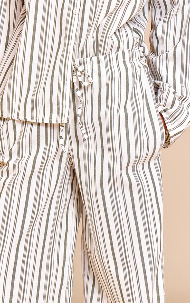 Khaki Striped Mid Rise Wide Leg Pants image 4