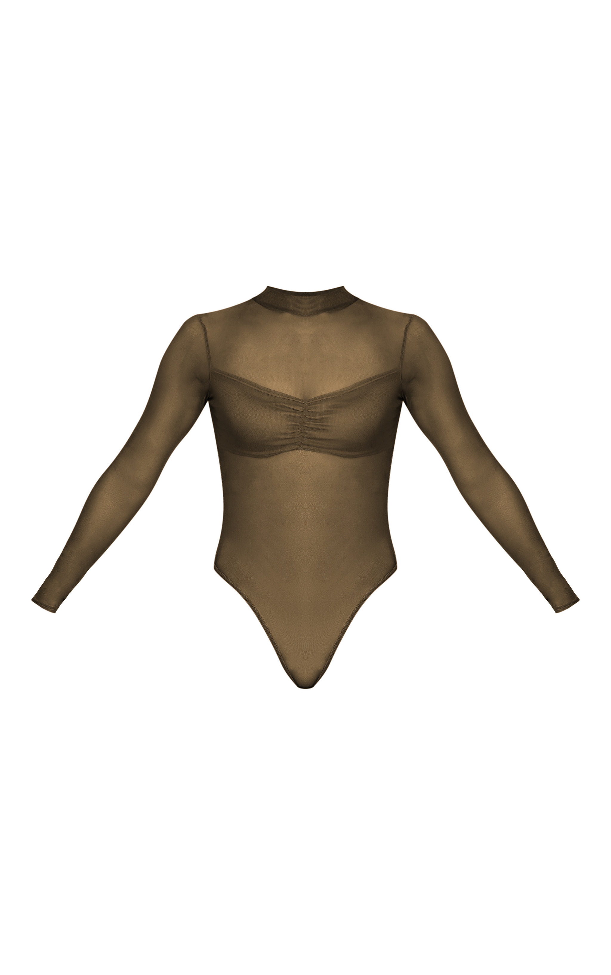 Olive Bust Panel Mesh High Neck Long Sleeve Bodysuit image 5