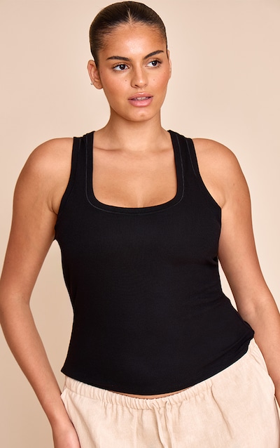 Plus Black Soft Rib Scoop Neck Vest Top