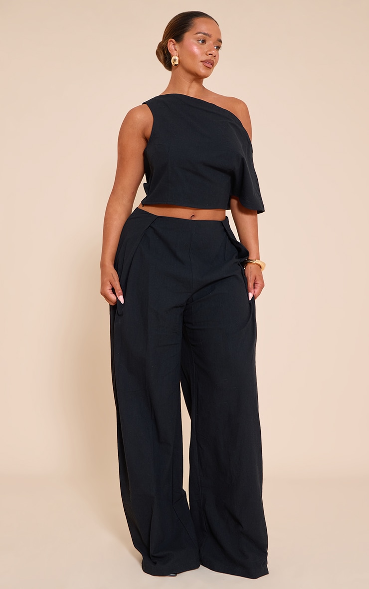 Shape Black Linen Look Asymmetrical Off The Shoulder Top image 3