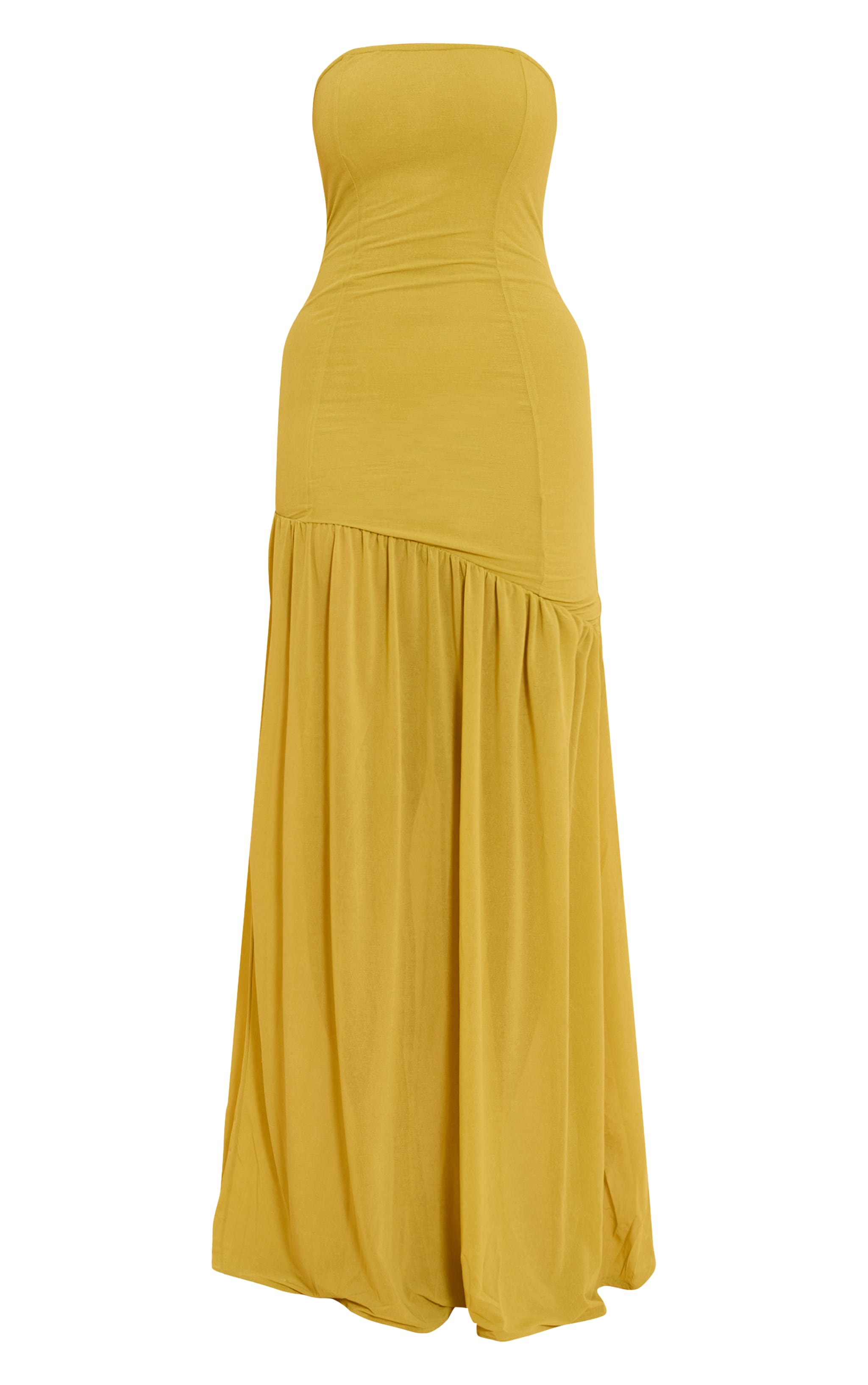 Shape Olive Bandeau Asymetrical Sheer Hem Maxi Dress image 5