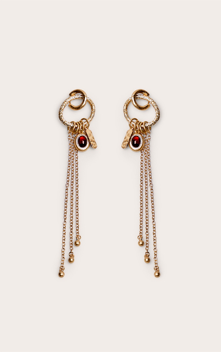 Gold Ring Drape Chain Detail Statement Earrings image 2