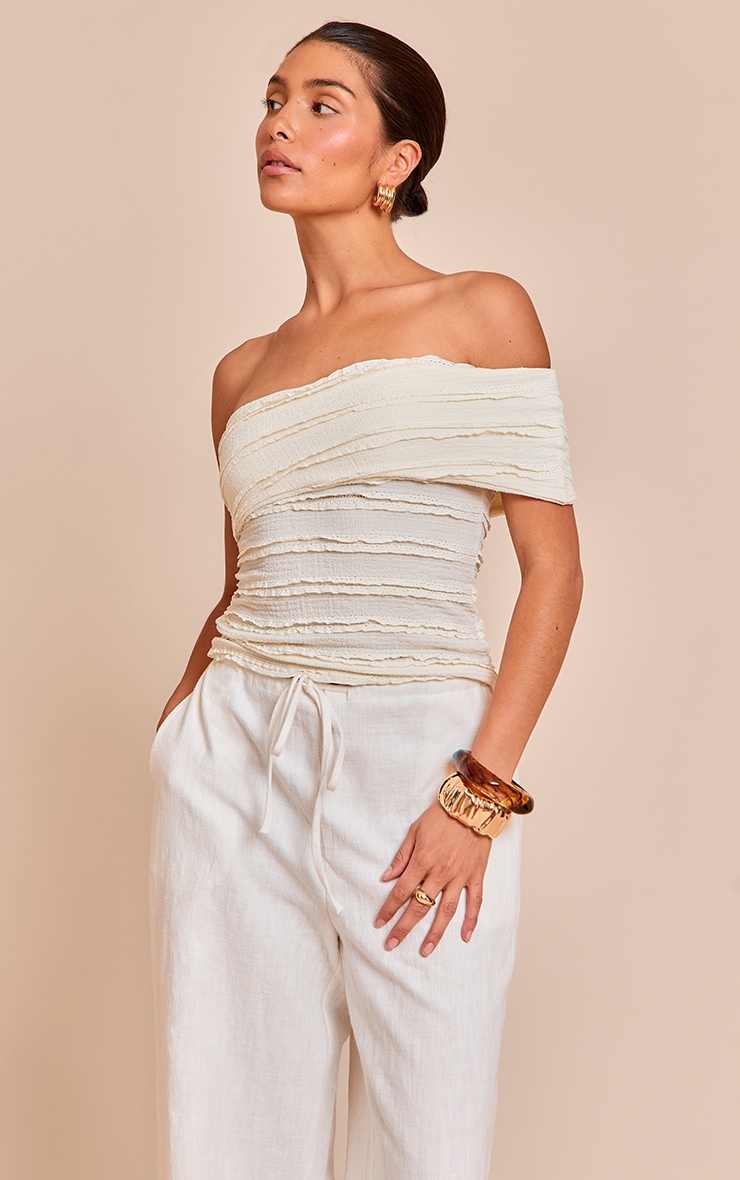 Petite Cream Textured Rib One Shoulder Top image 1