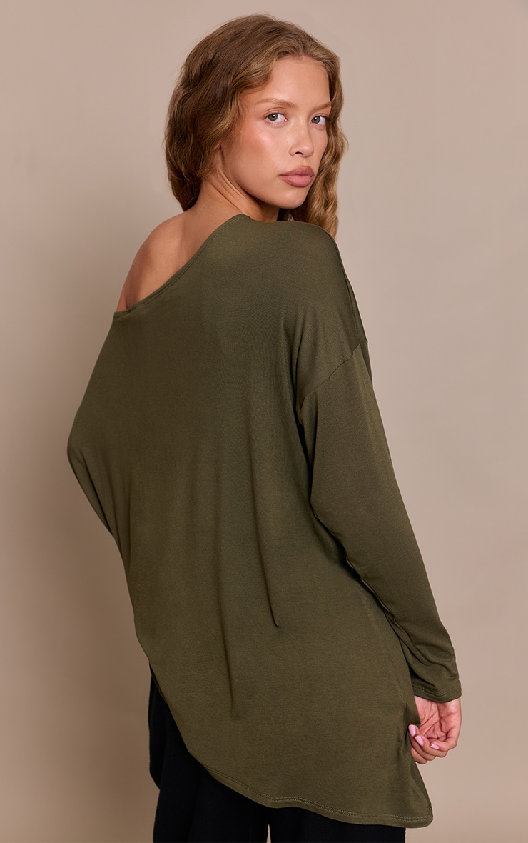 Khaki Soft Jersey Oversized Slouchy Long Sleeve Top image 2
