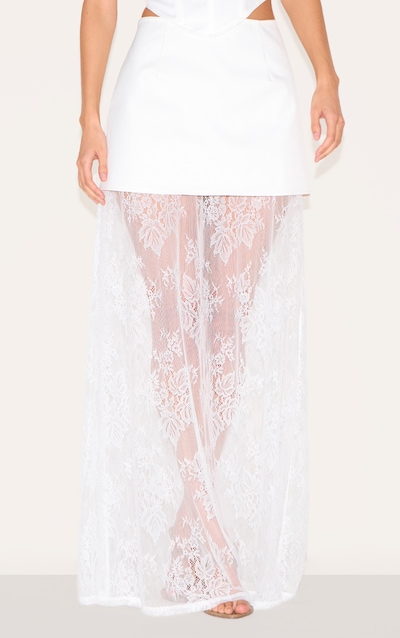 Ivory Overlay Detail Lace Maxi Skirt