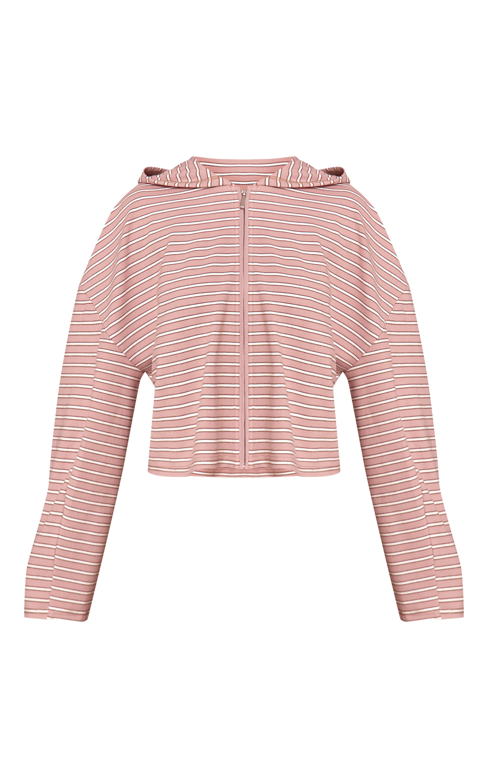 Petite Pink Striped Soft Fleece Zip Up Jacket image 5
