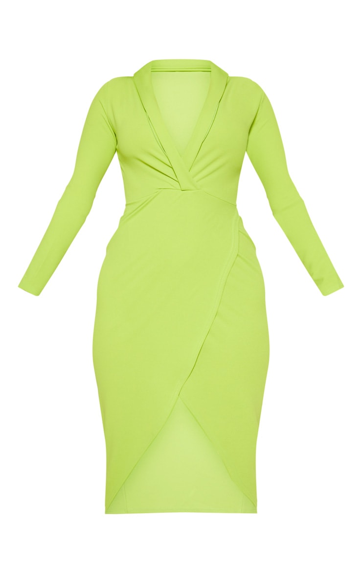 Neon Lime Plunge Split Leg Midi Dress image 3