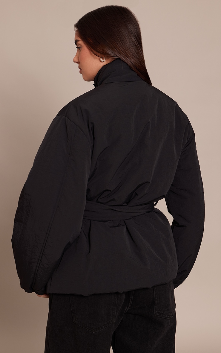 Black Tie Waist Quilted Coat image 2