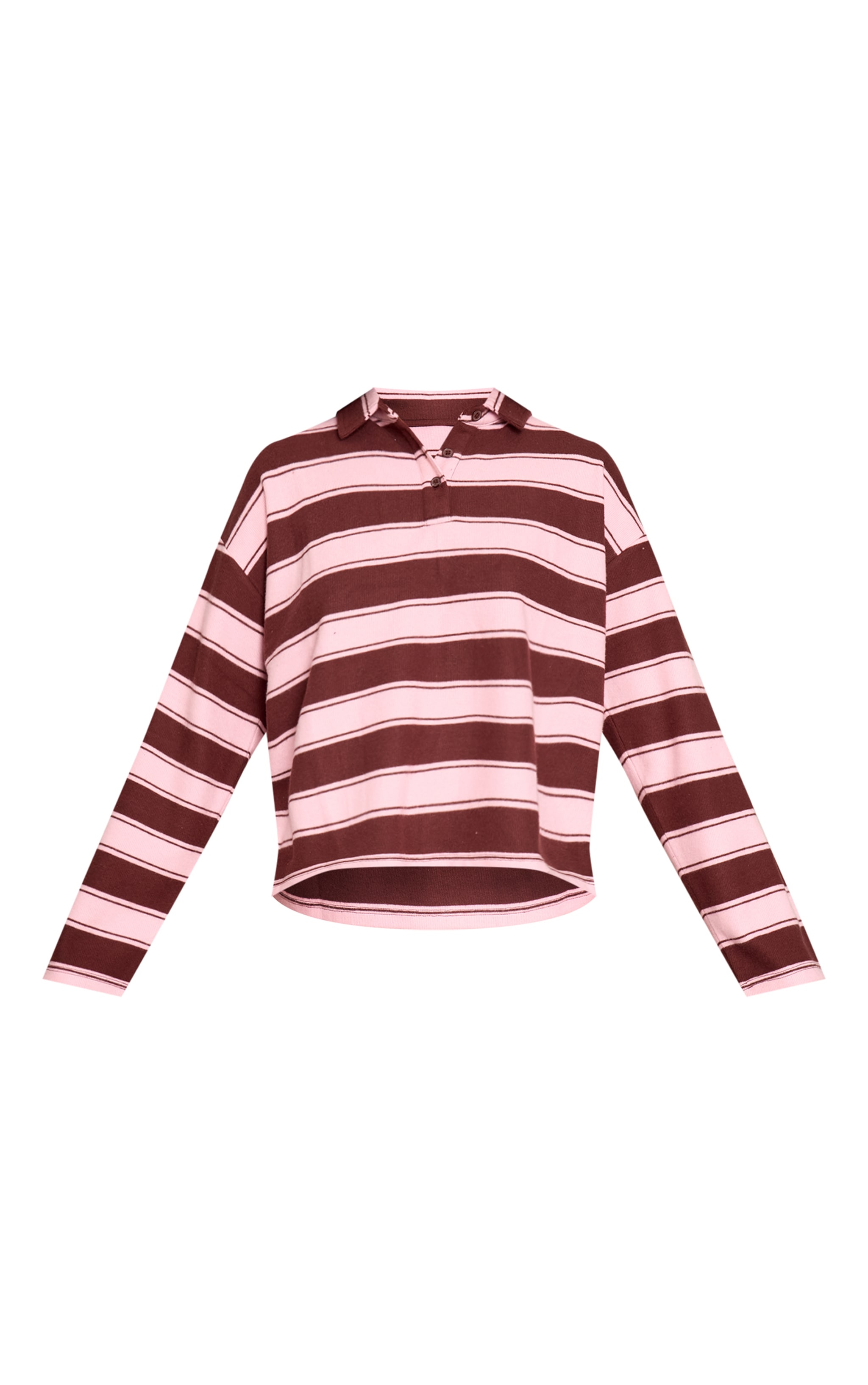 Dark Brown Stripe Super Soft Oversized Polo Top image 5