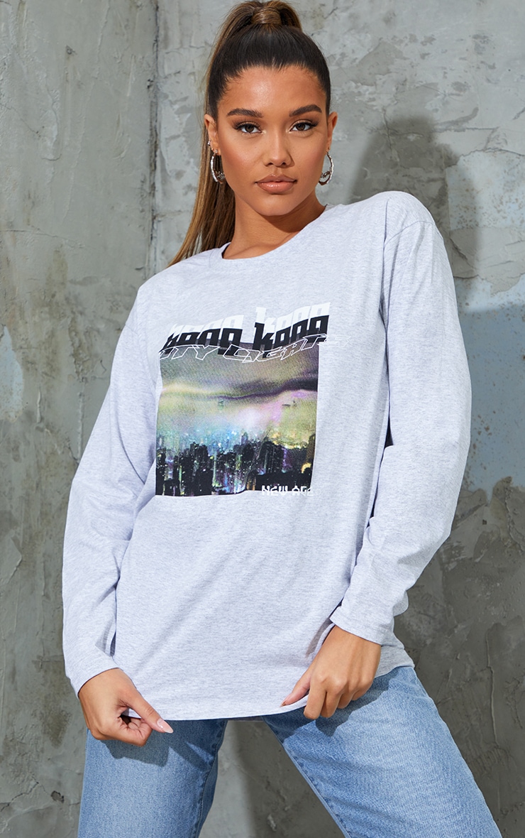 T-shirt manches longues gris à imprimé City Lights New Age