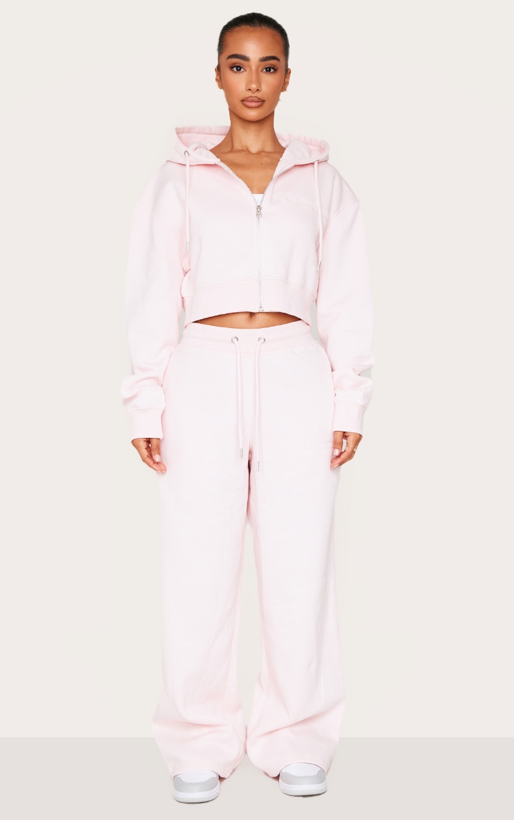 Petite Baby Pink Zip Up Embossed Crop Hoodie | Petite