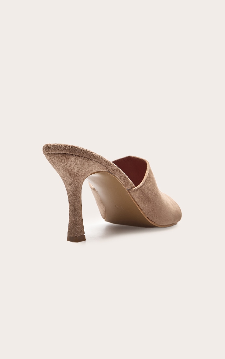 Nude Faux Suede Round Toe Heeled Mules image 4