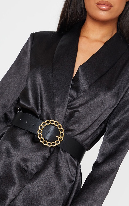 Ceinture en similicuir noir à boucle chaîne cercle