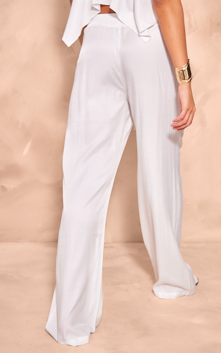 White Chiffon Drawstring Cargo Wide Leg Pants image 3