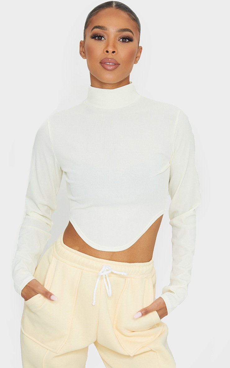 RECYCLED Vanilla Wide Rib High Neck Scoop Front Crop Top