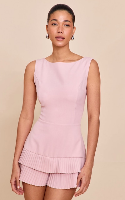 Baby Pink Woven Boat Neck Ruffle Detail Playsuit