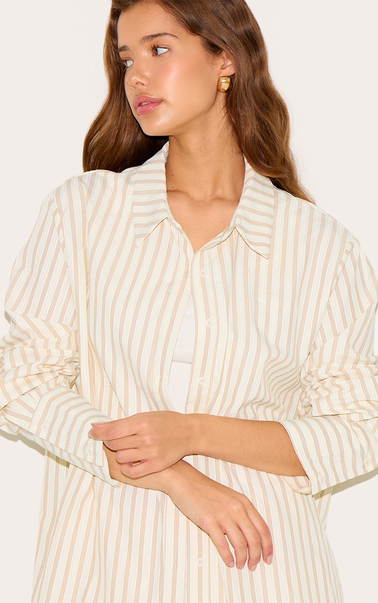 Cream Oversized Stripe Cuff Shirt image 4