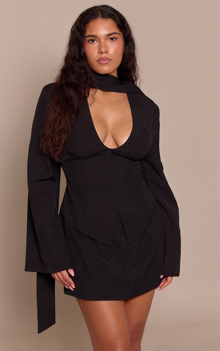 Shape Black Blazer Dress With Scarf Detail image 1