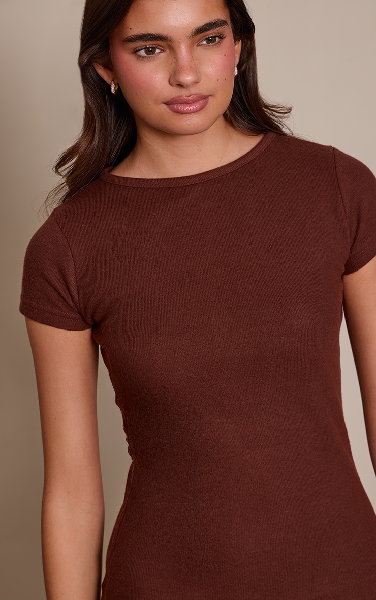 Brown Soft Brushed Short Sleeve Maxi Dress image 4