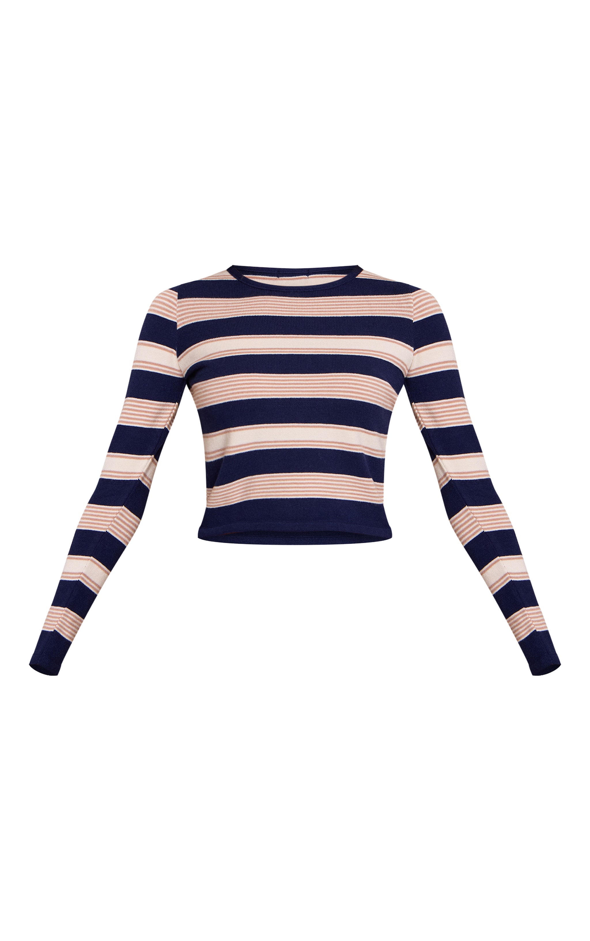 Blue Striped Long Sleeve Knitted T-Shirt
