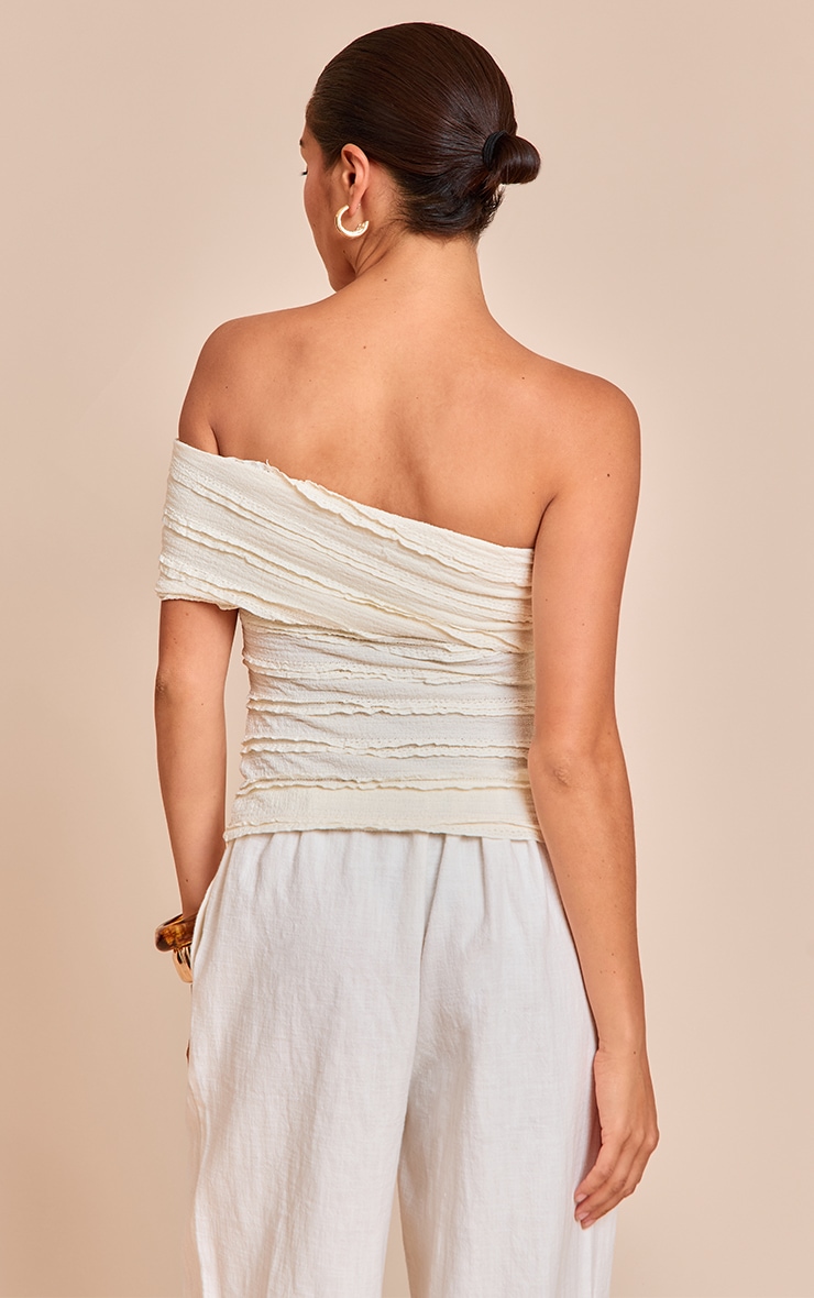 Petite Cream Textured Rib One Shoulder Top image 2