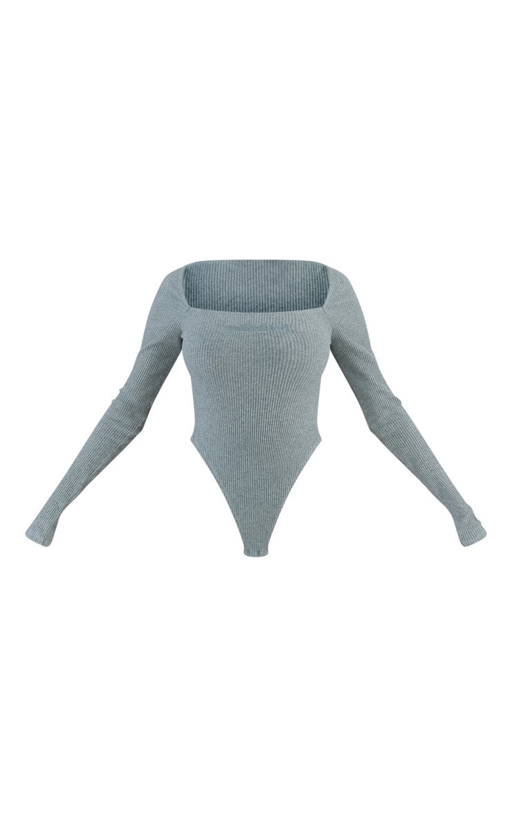 Grey Marl Rib Embroidered Square Neck Bodysuit image 2