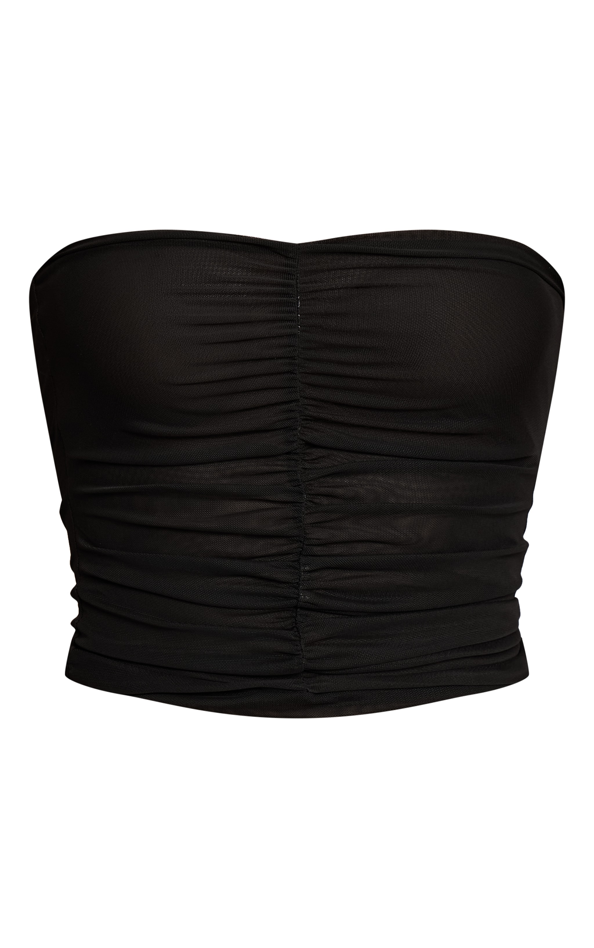 Black Double Layered Mesh Ruched Front Bandeau image 5