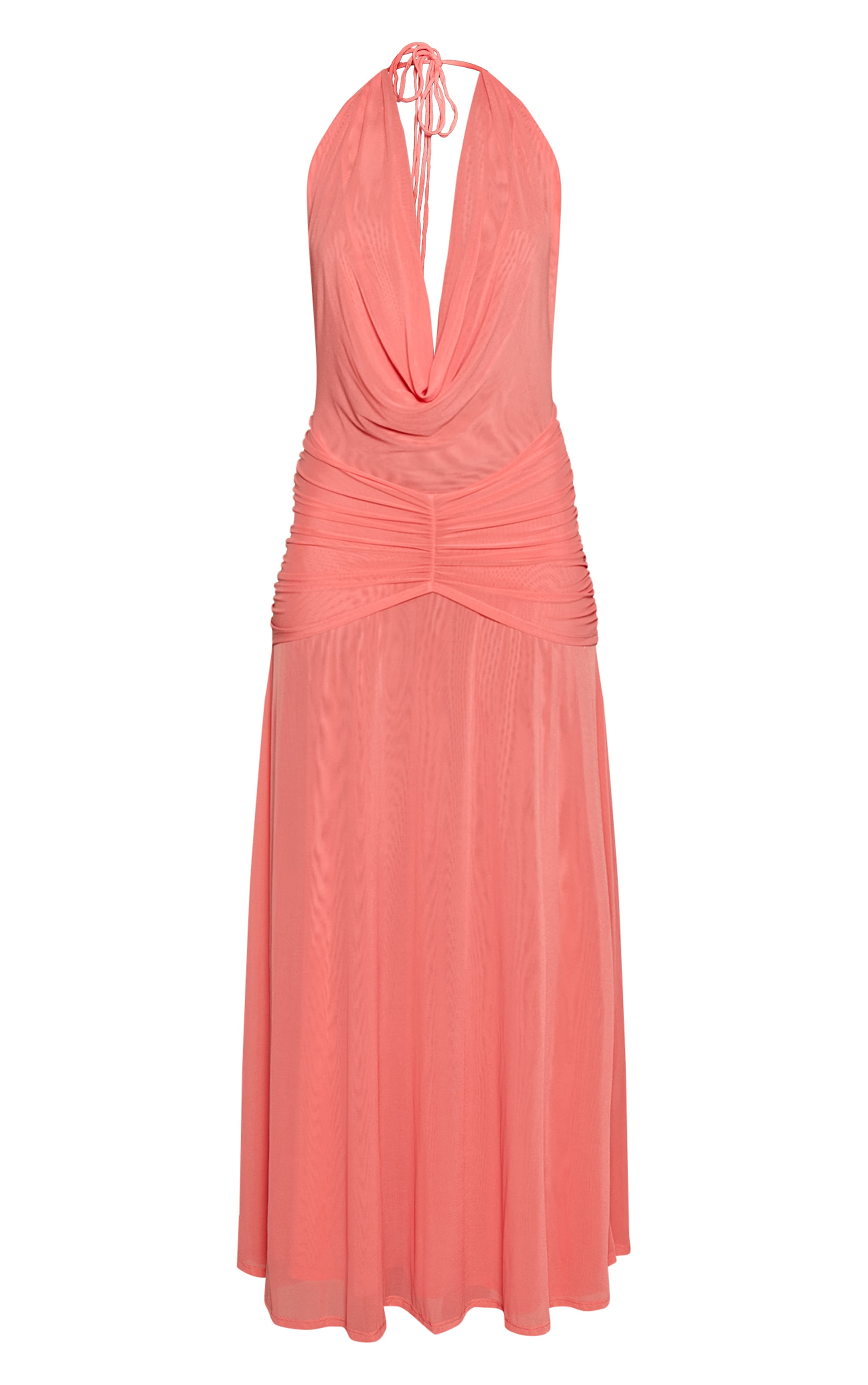 Apricot Mesh Cowl Neck Ruched Front Maxi Dress image 5