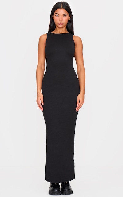 Black Double Contour High Neck Maxi Dress