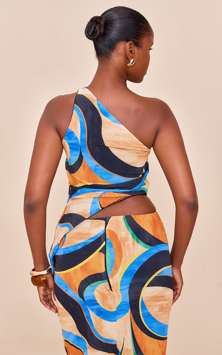 Top asymétrique en mousseline de soie multicolore abstrait image 2