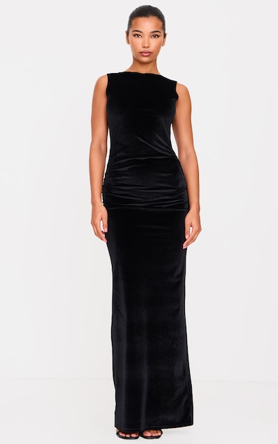 Black Velvet Boat Neck Maxi Dress