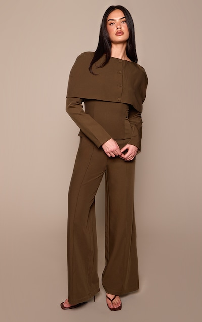Chocolate Tailored Woven Button Down Long Sleeve Jumpsuit