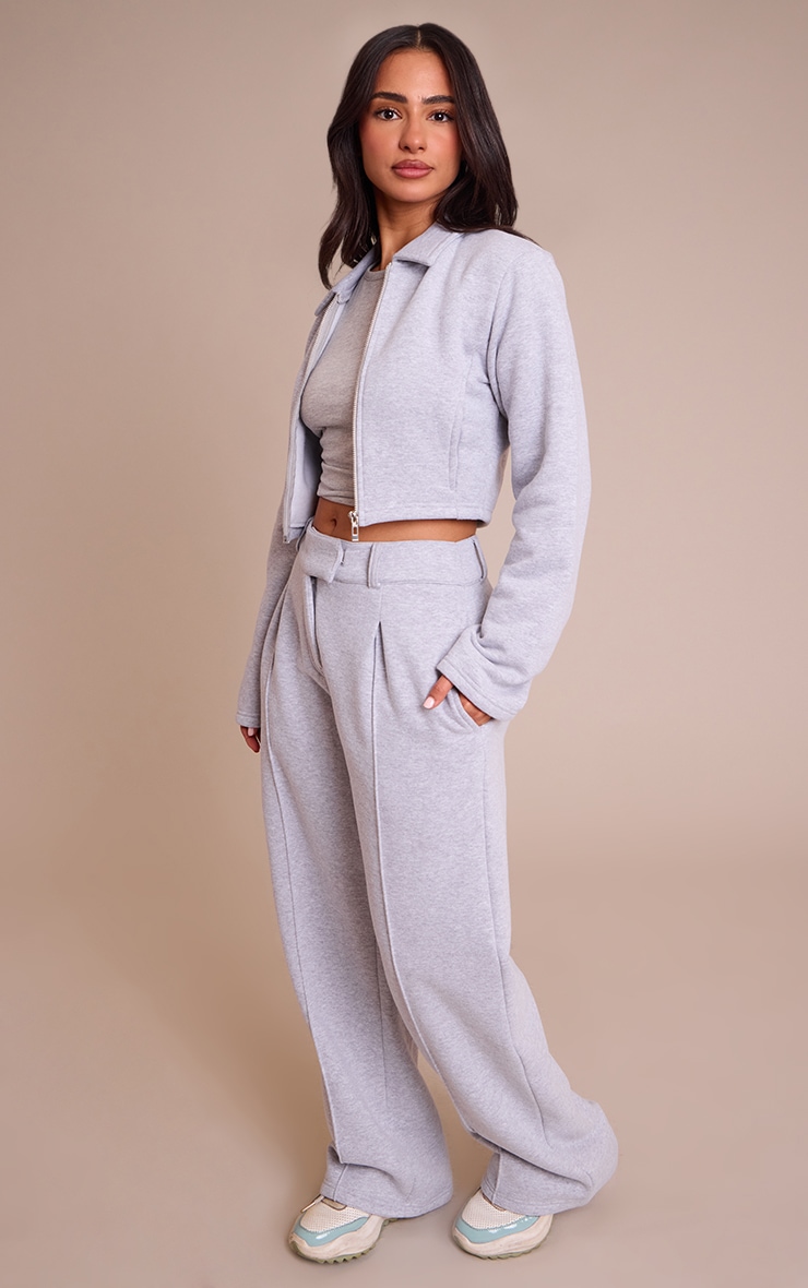 Petite Grey Marl Tailored Seam Detail Wide Leg Sweatpants image 2