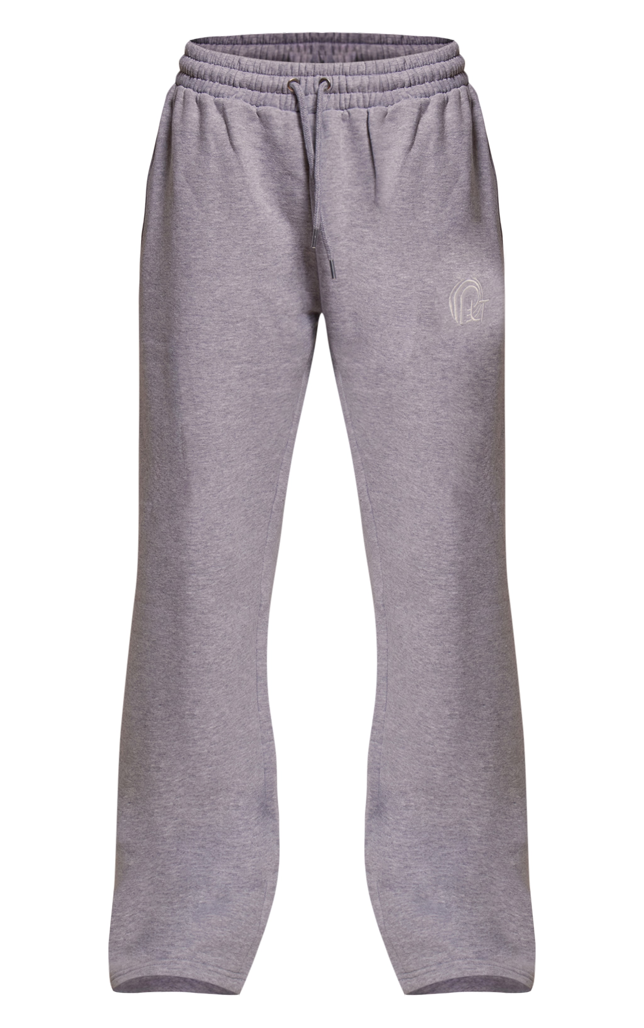 PRETTYLITTLETHING Grey Marl Embroidered Graphic Wide Leg Sweatpants image 5