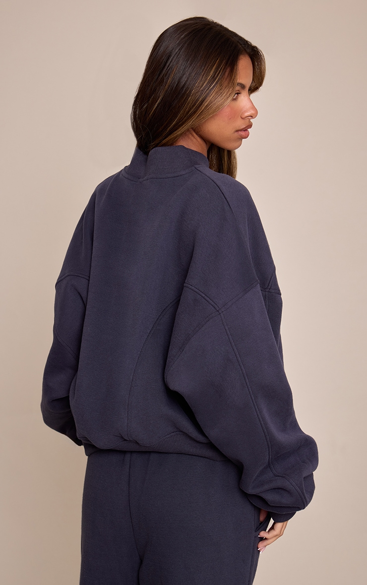 Petite Navy Zip Up Collarless Sweatshirt image 2