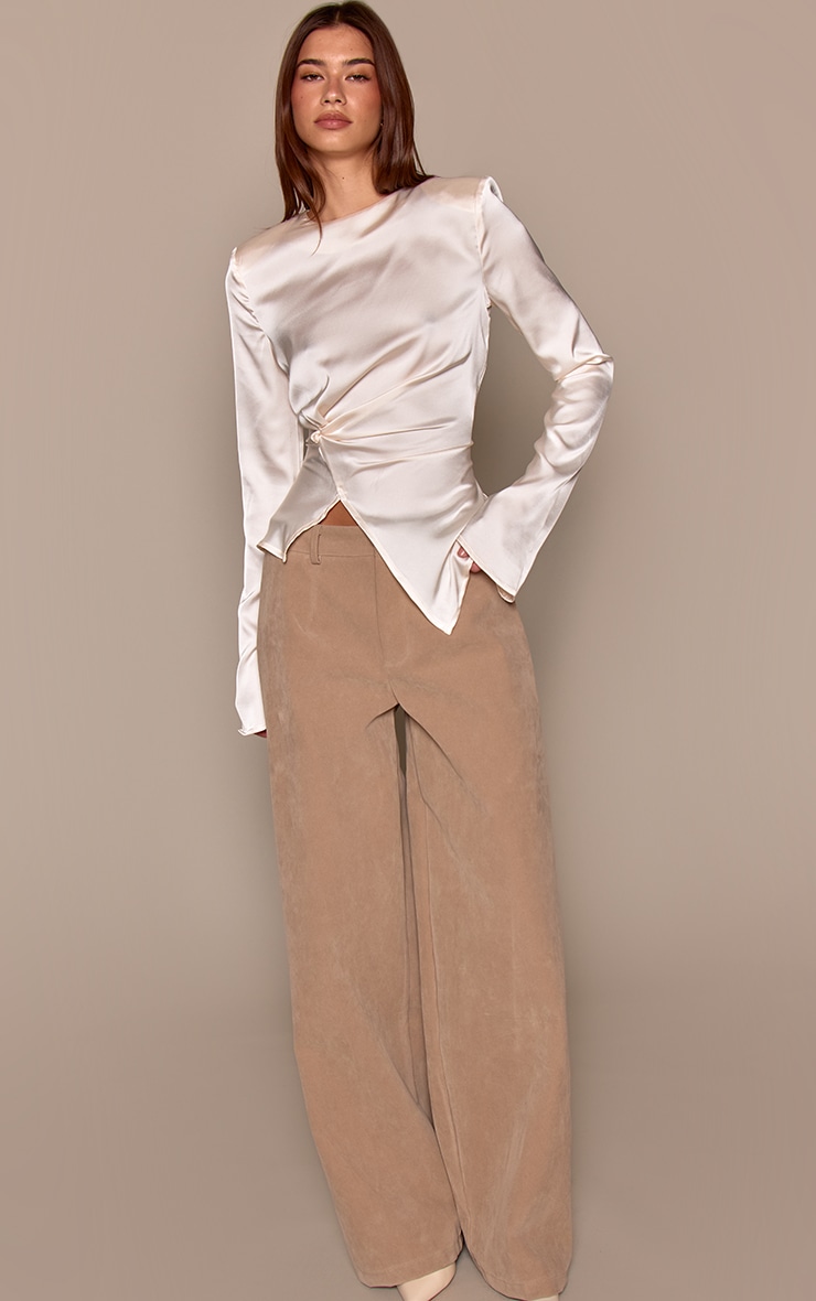 Cream Satin Twist Waist Long Sleeve Top  image 3