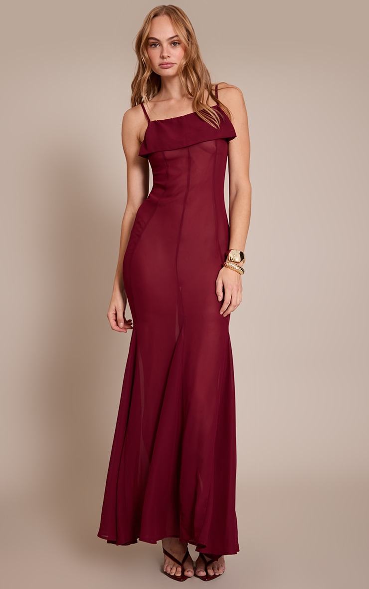 Burgundy Sheer Maxi Dress