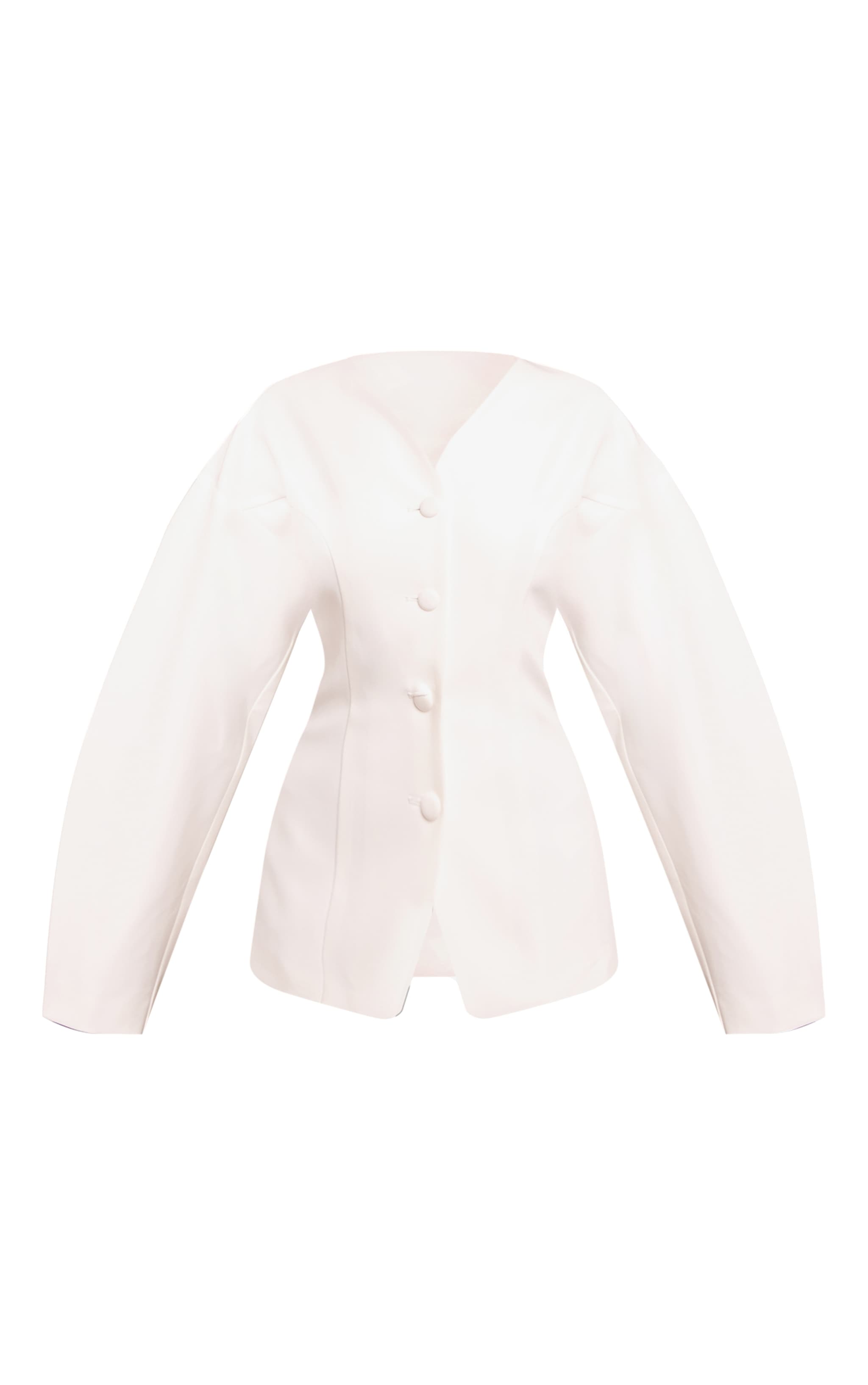 Cream Collarless Fabric Covered Button Blazer image 5